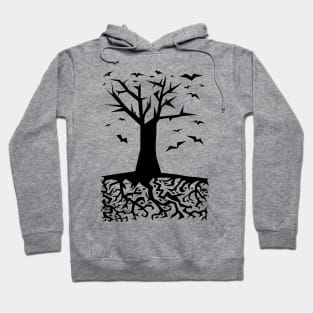 Abstract Minimalist Geometric "Deep Beneath The Earth" Illustration (Tree Roots, Eyes & Birds) Hoodie